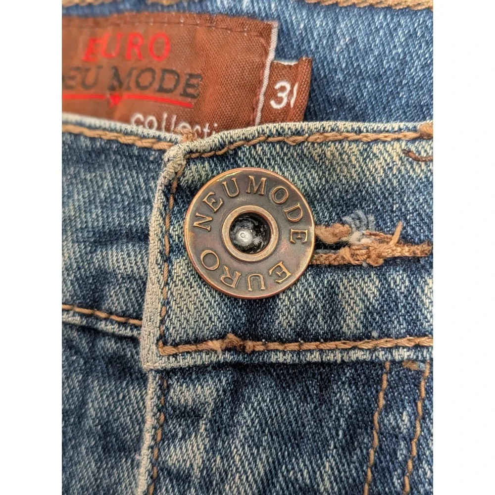 Euro Neu Mode Collection Mens Blue Denim Jeans Straight Leg Medium Wash Size 38